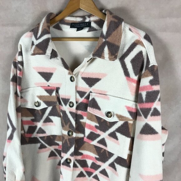 SANCTUARY Women's Aztec Fleece Shirt Jacket Shacket Size 1X - Picture 5 of 9